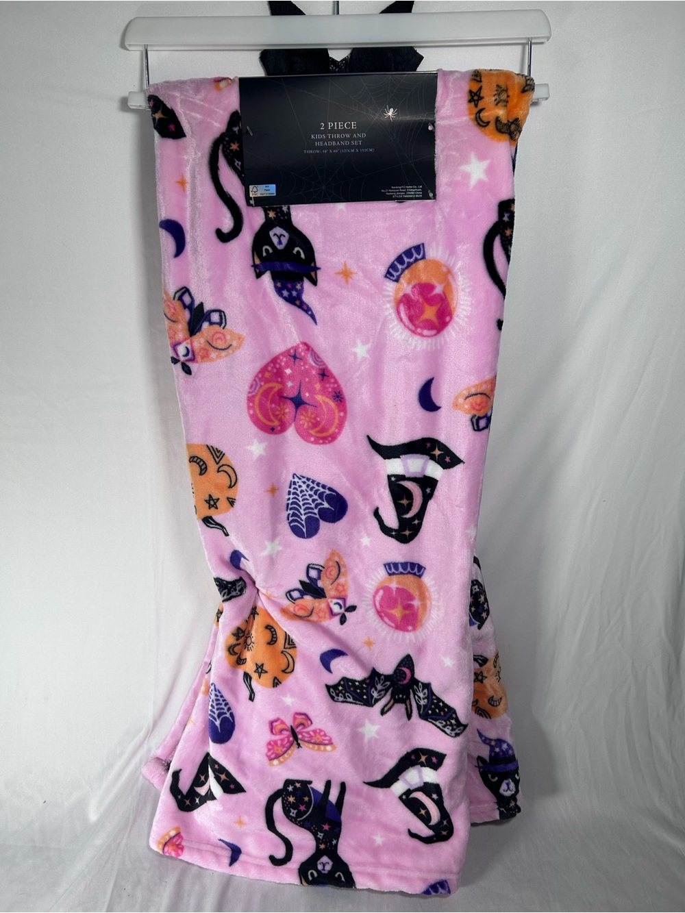 NEW Bella Lux Halloween Pink Kids Throw Blanket & Bat Wing Headband 2 Piece Set - Picture 6 of 10